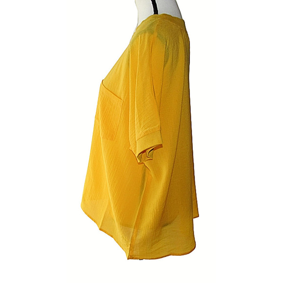 Callahan Size L Gauze Knit Short Sleeve Yellow Top - Picture 4 of 7